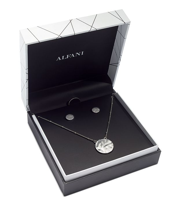 Alfani Silver-Tone 2-Pc. Set Hammered Circle Pendant Necklace ...