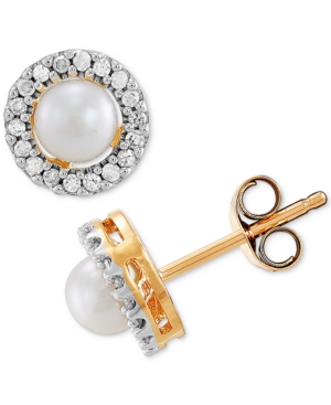 image of Cultured Freshwater Pearl (4mm) & Diamond (1/10 ct. t.w.) Halo Stud Earrings in 10k Gold