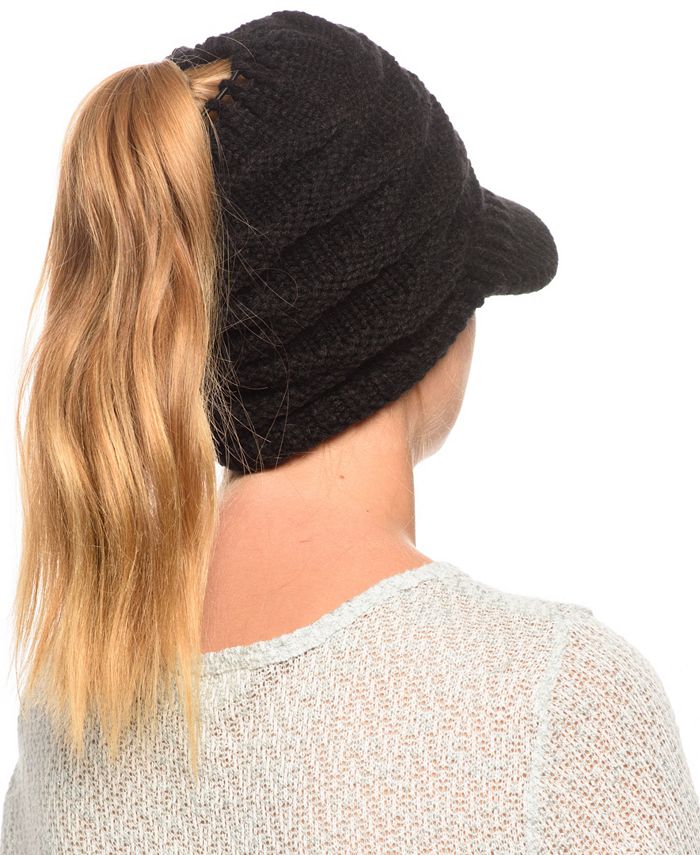 C.C Messy Bun Ponytail Visor Beanie Hat | Brim Hat For Women (Black) - View #8