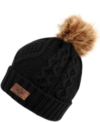 Faux Fur Pom Beanie with Fleece Lining