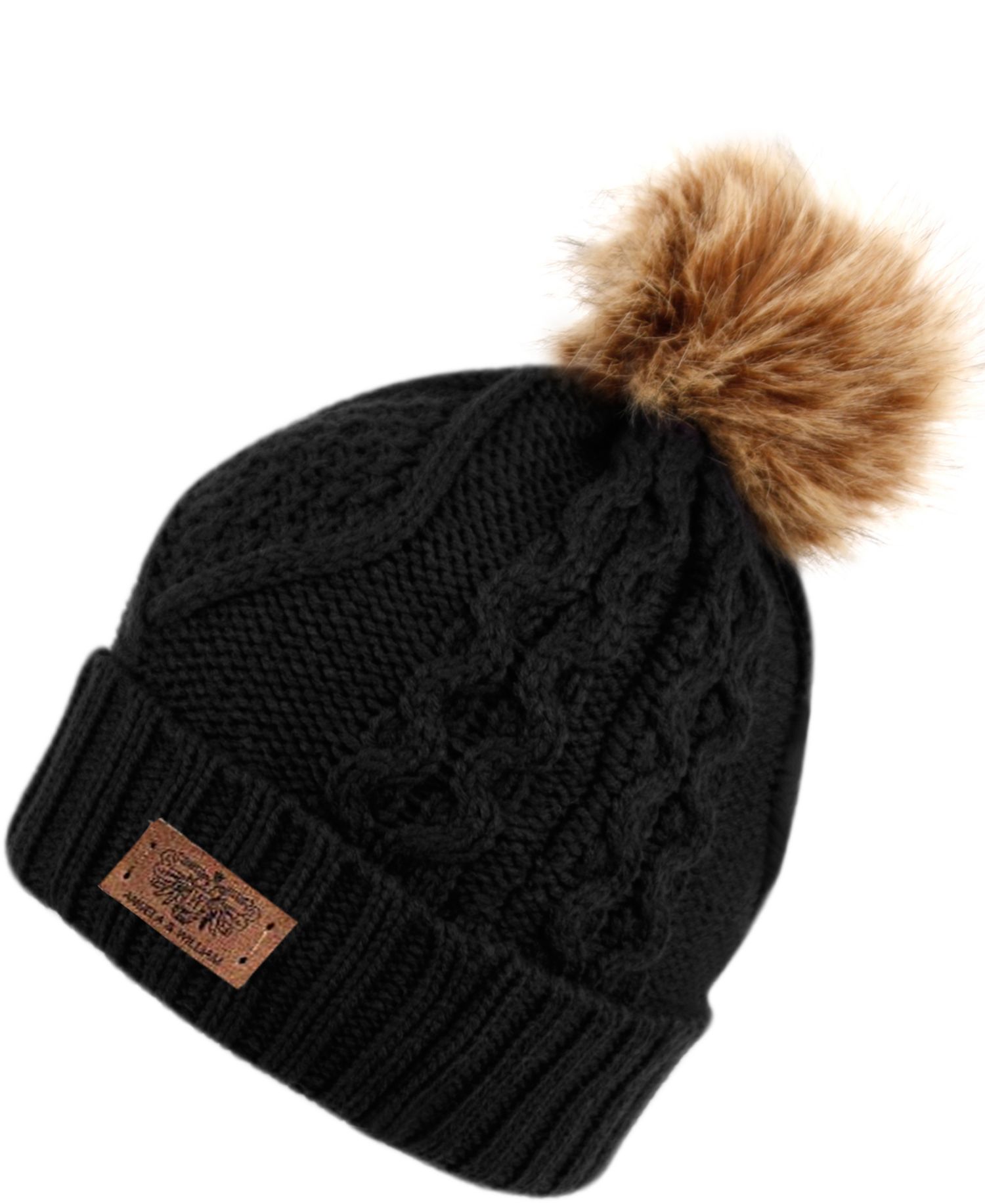 Faux Fur Pom Beanie with Fleece Lining