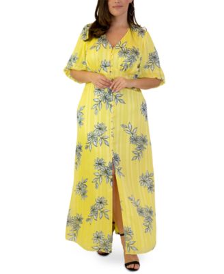 plus size yellow dress with sleeves