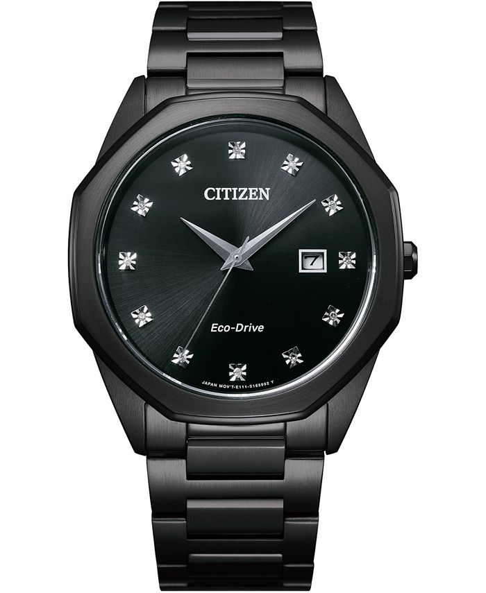Citizen - Men's Corso Diamond-Accent Black Stainless Steel Bracelet Watch 41mm