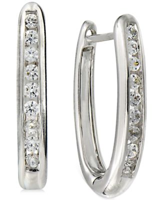 Macy's - Diamond Small Hoop Earrings (1/4 ct. t.w.) in 14k White Gold-Plated Sterling Silver, 0.63"