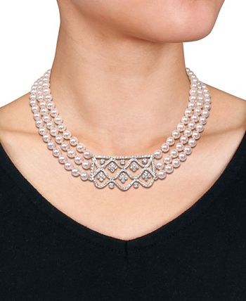 Macy s Akoya Cultured Pearl 6.5 7mm and Diamond 1 3 8 ct. t.w