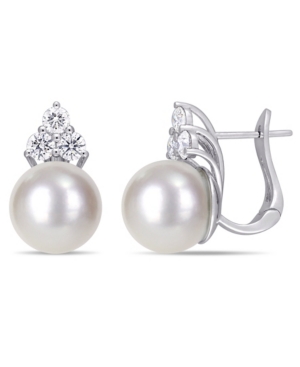image of South Sea Cultured Pearl (11-12mm) and Diamond (1 ct. t.w.) Cuff Earrings in 14k White Gold