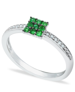 image of Emerald (1/5 ct. t.w.) and Diamond (1/20 ct. t.w.) Stackable Ring in Sterling Silver