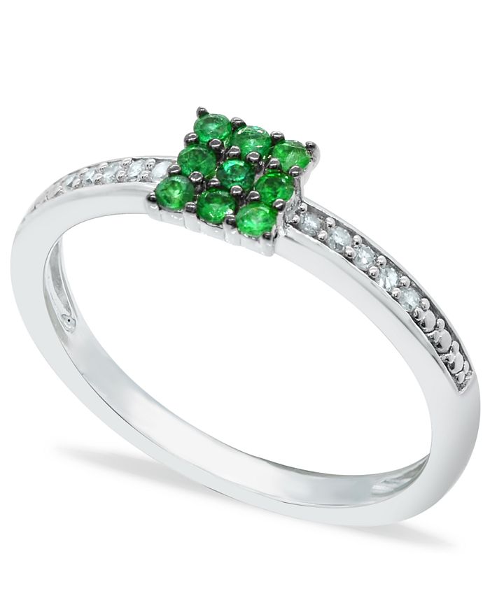 Macy's - Emerald (1/5 ct. t.w.) and Diamond (1/20 ct. t.w.) Stackable Ring  in Sterling Silver