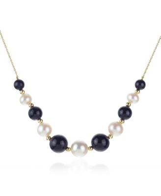 Macy's - White Freshwater Cultured Pearls (6.5-9.5mm) with Gemstone (6-10mm), and Gold Beads (3mm) in 14k Yellow Gold