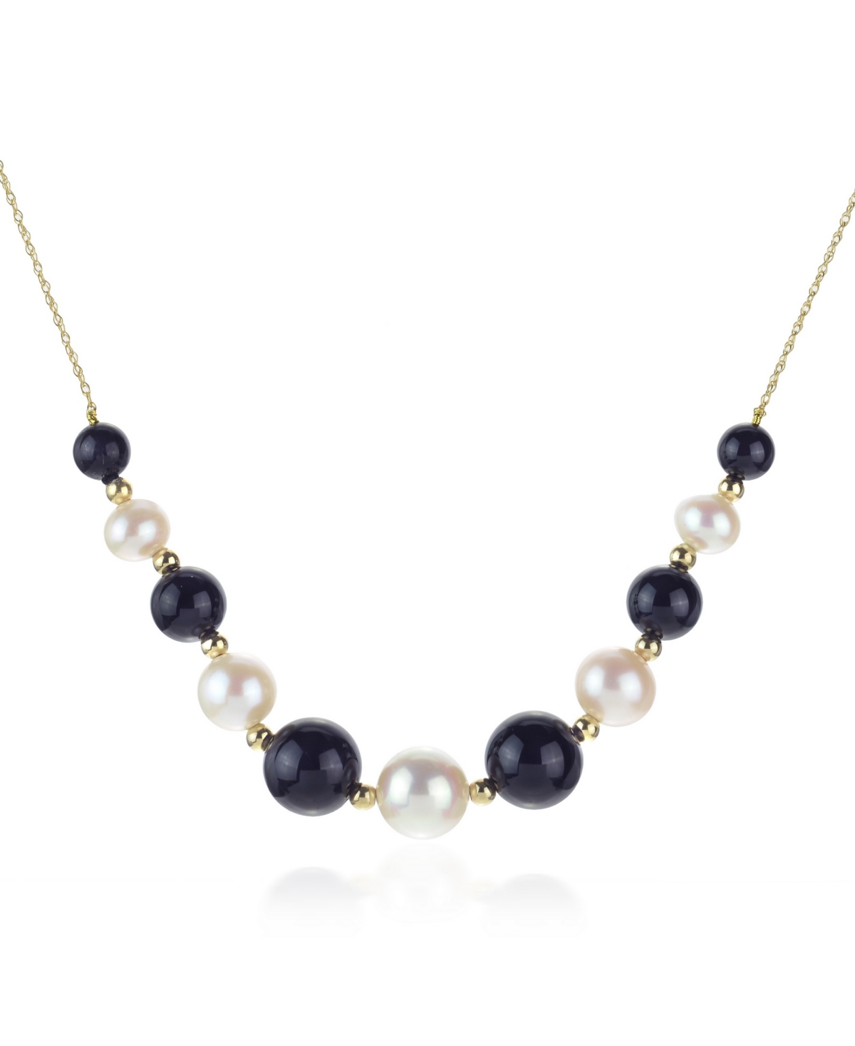 White Freshwater Cultured Pearls (6.5-9.5mm) with Blue Lapis (27 ct. t.w), and Gold Beads (3mm) 18