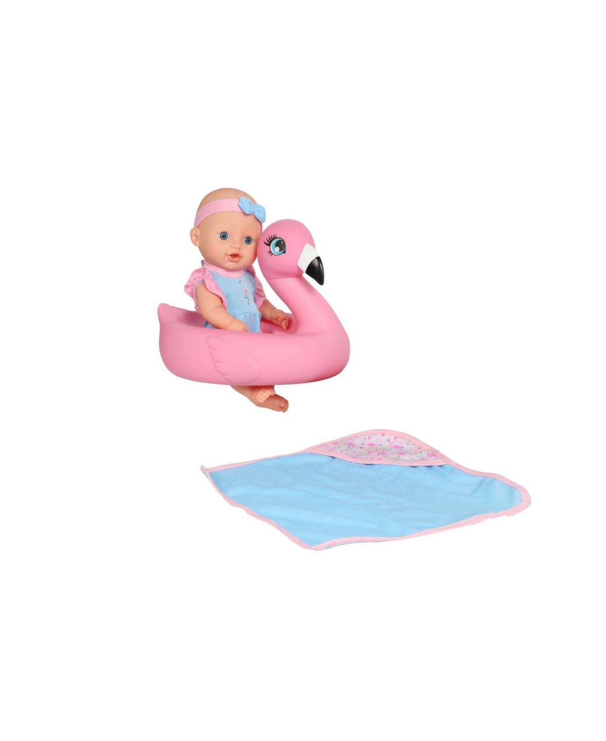 Dream Collection Pretend Play Bath Time Baby Doll With Flamingo Float