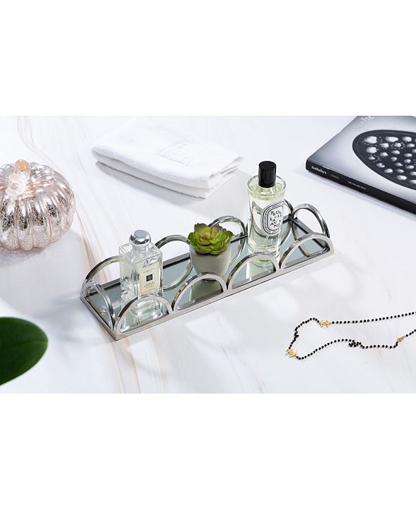 Classic Touch Rectangular Mirrored Tray with Chrome Loop Bars & Reviews