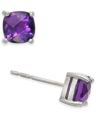 Macy's - Amethyst Cushion Stud Earrings (1-1/5 ct. t.w.) in 14k White Gold