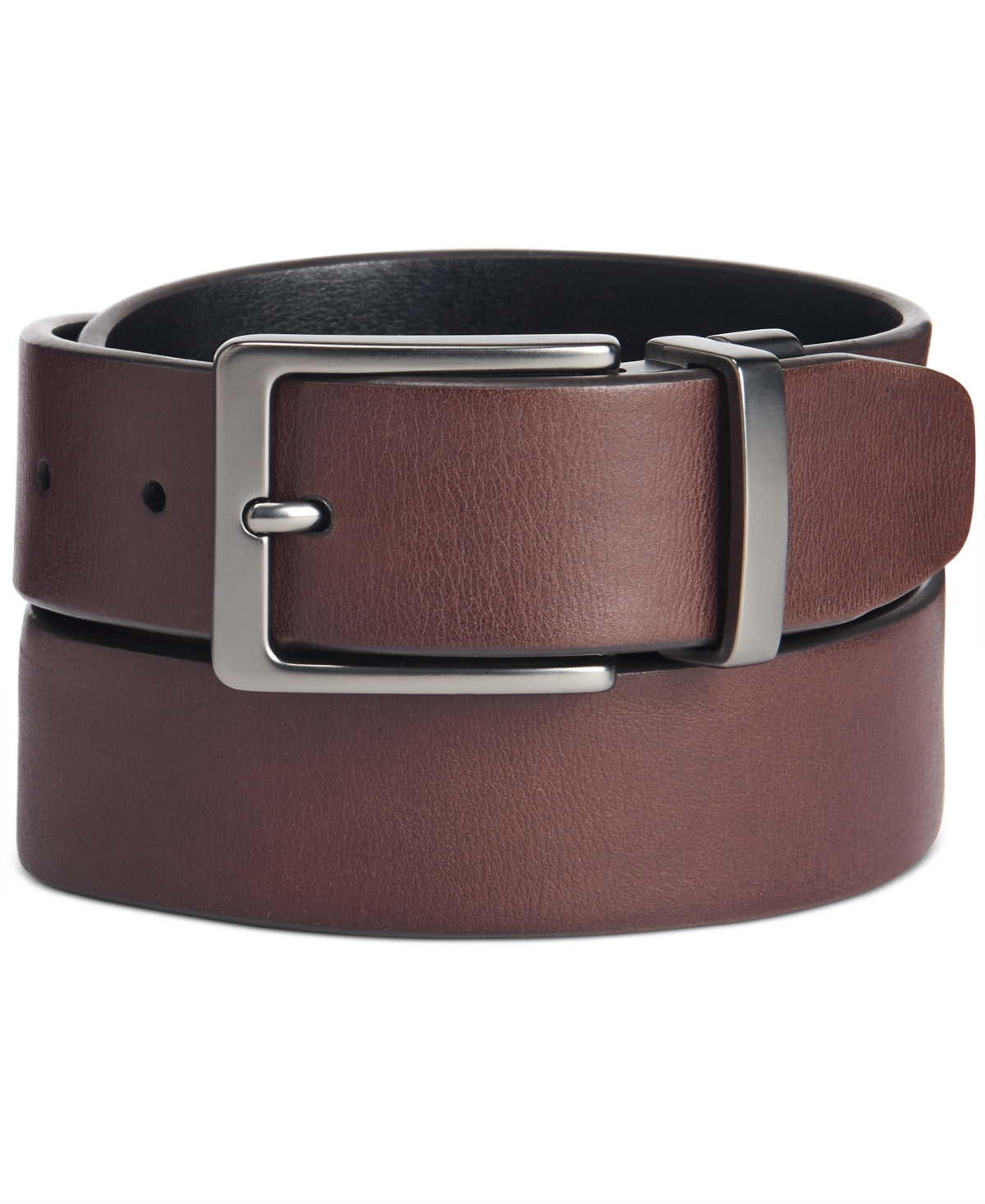 Men's Faux Leather Antique-Look Reversible Belt - Brown