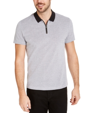 Alfani Men's Micro Jacquard Zipper Polo Shirt Created for Macy's