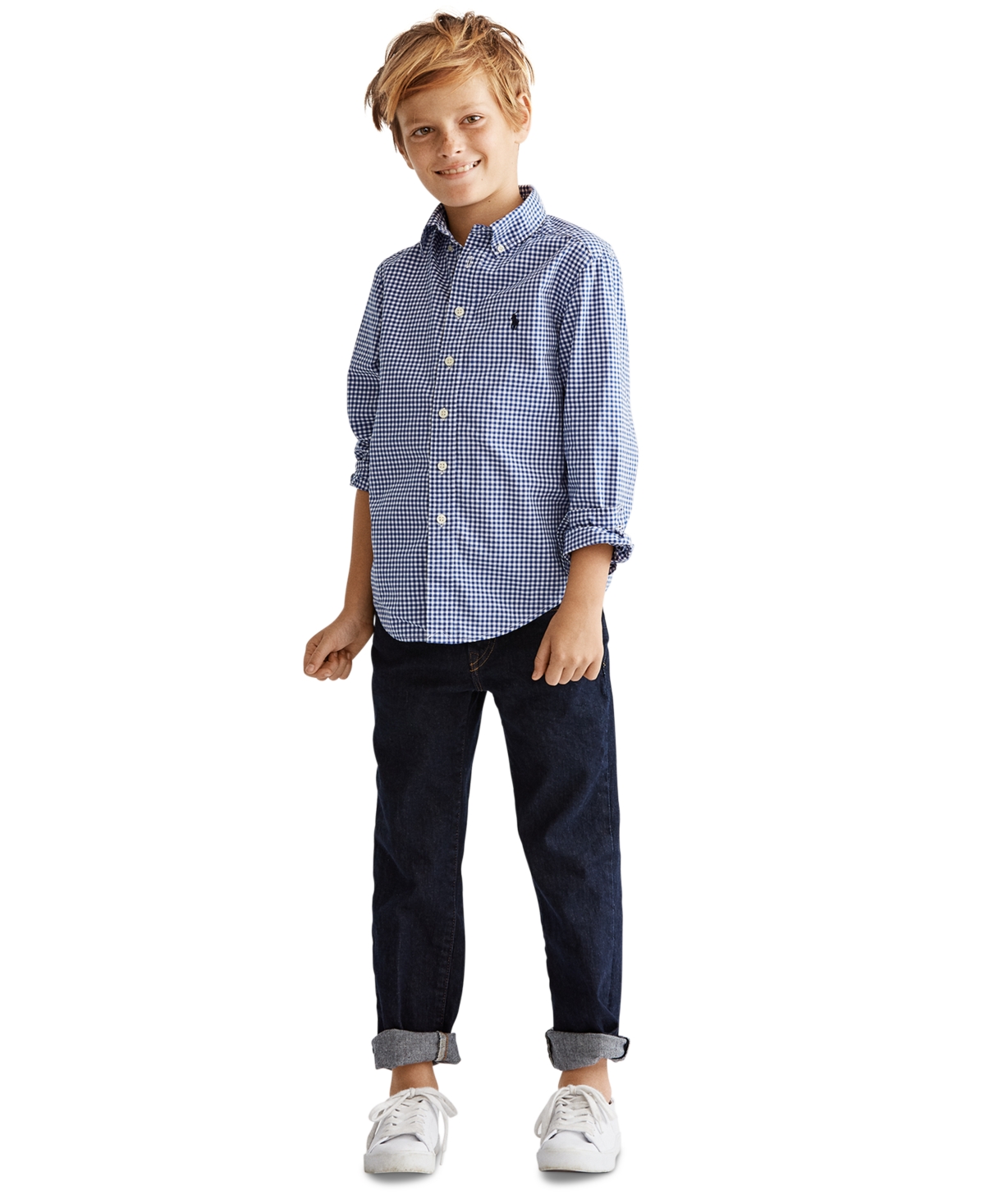 Polo Ralph Lauren Babies' Little Boys Poplin Shirt Hampton Straight Stretch Jeans In Blue Multi