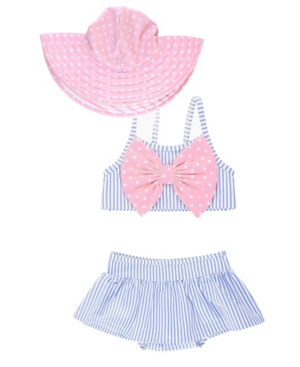 image of Rufflebutts Baby Girls Skirted Bikini Swimsuit with Bow Swim Hat Set, 2 Piece