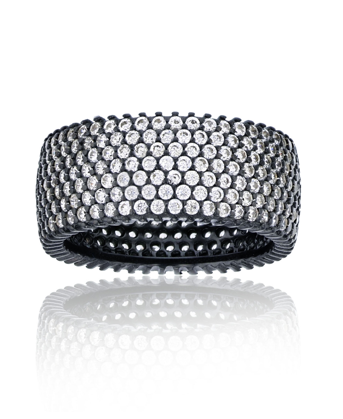 White Cubic Zirconia Micropave Multi Row Eternity Band in 14K Rose, 14K Yellow,or Rhodium Plated Sterling Silver - Black