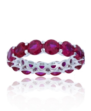 image of Red Cubic Zirconia Eternity Band in Rhodium Plated Sterling Silver