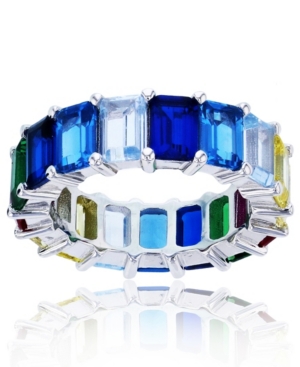 image of Rainbow Colored Cubic Zirconia Eternity Band in Rhodium Plated Sterling Silver