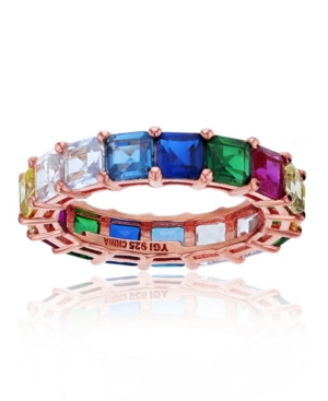 image of Rainbow Colored Cubic Zirconia Eternity Band in 14k Rose Gold Plated Sterling Silver