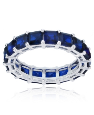 image of Created Blue Spinel Eternity Band in Rhodium Plated Sterling Silver