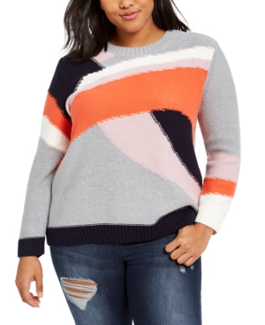 1.STATE TRENDY PLUS SIZE COTTON COLORBLOCKED SWEATER