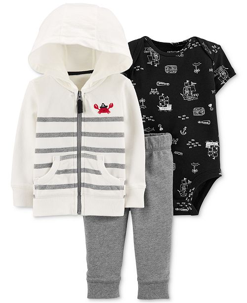 Carter S Baby Boys 3 Pc Cotton Crab Hoodie Bodysuit Jogger
