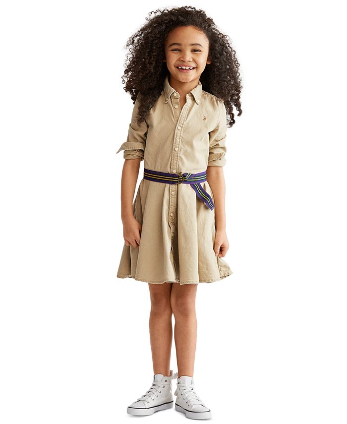 Polo Ralph Lauren Toddler and Little Girls Belted Chino Cotton Shirtdress - Classic Khaki - Size 2