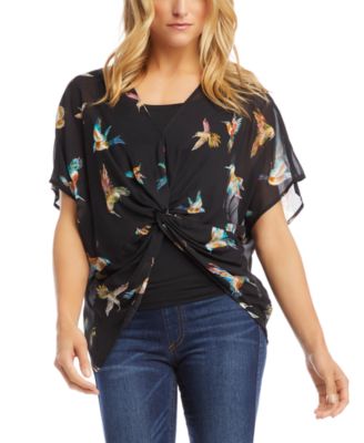 thumbnail image 2 of Karen Kane Women's Twist Front Colorblock Top - Bohemian Animal Print Blouse 2 of 10