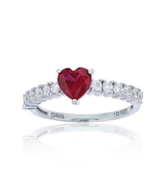 Red, Green, Purple, or White Heart Cubic Zirconia Ring in Rhodium Plated Sterling Silver  