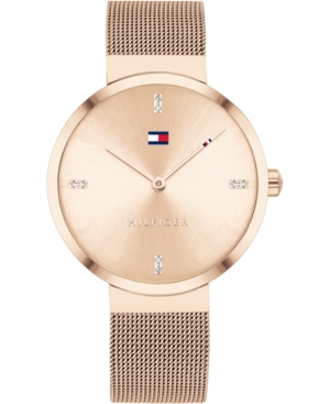 image of Tommy Hilfiger Women-s Carnation Gold-Tone Stainless Steel Mesh Bracelet Watch 35mm