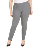 Alfani Plus Size Tummy-Control Pull-On Skinny Pants, Created for Macy's - Light Heather Gray