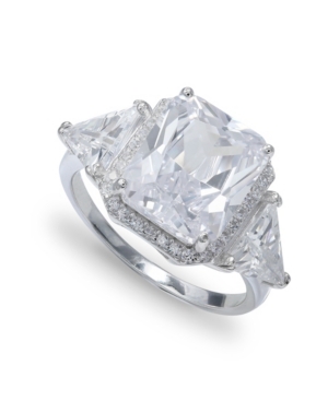 image of Cubic Zirconia Emerald Shaped Pave Ring (8-1/2 ct. t.w.) in Sterling Silver