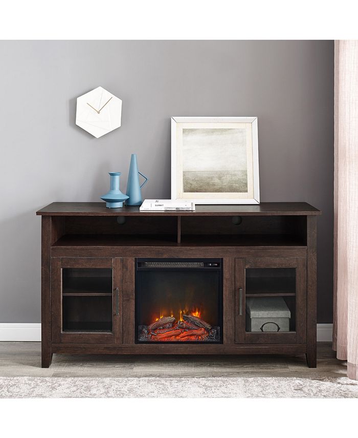 Walker Edison 58" Wood Highboy Fireplace Media TV Stand Console