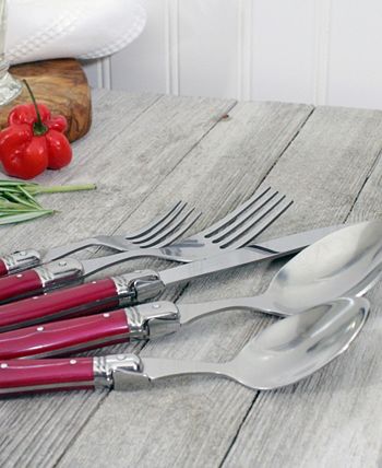 French Home - Laguiole 20 Piece Stainless Steel Flatware Set, Service for 4, Pearlized Raspberry.