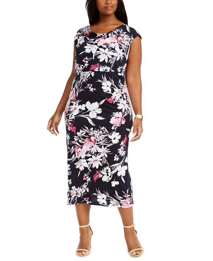 Connected Plus Size Floral-Print Midi Dress - Macy's