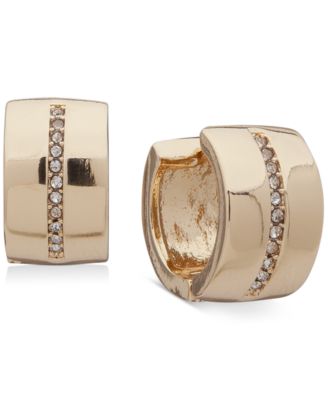Anne Klein - Gold-Tone Small Pav&eacute; Clip-On Huggie Hoop Earrings, 0.5"