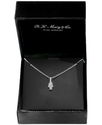 EFFY&reg; Diamond Pav&eacute; Hamsa Hand 18" Pendant Necklace (1/10 ct. t.w.) in Sterling Silver or 14k Gold-Plated Sterling Silver