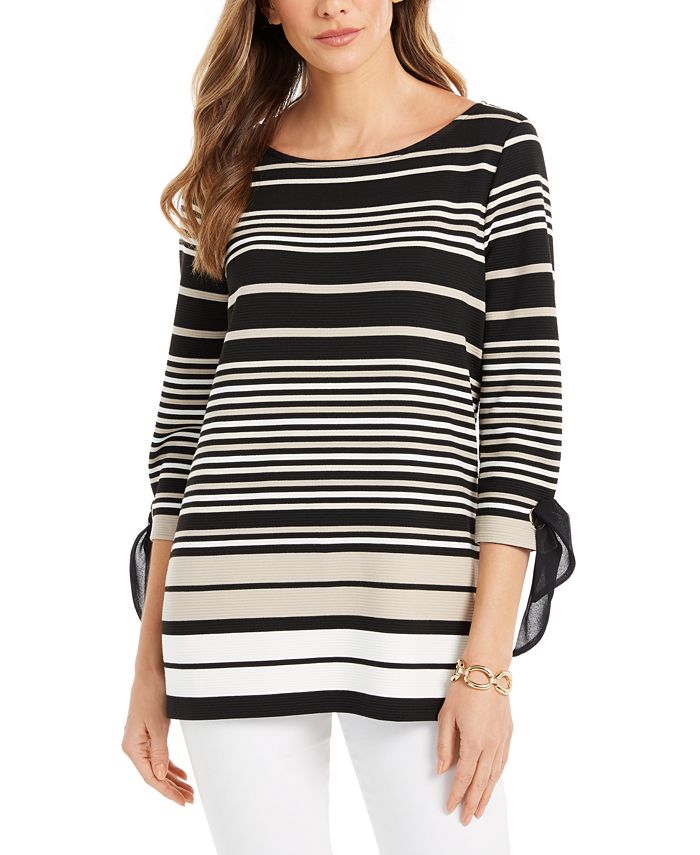 Charter Club Striped Tie-Sleeve Top, Created for Macy's - Macy's