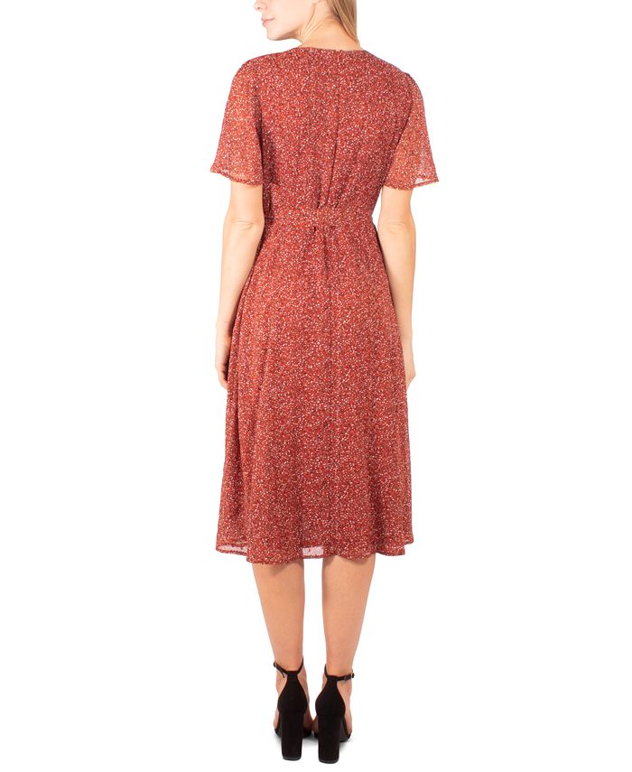NY Collection Petite Printed Flutter-Sleeve A-Line Dress - Macy's