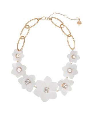 Christian Siriano New York - Gold Tone and White Flower Collar Necklace with Crystal Stone Accents
