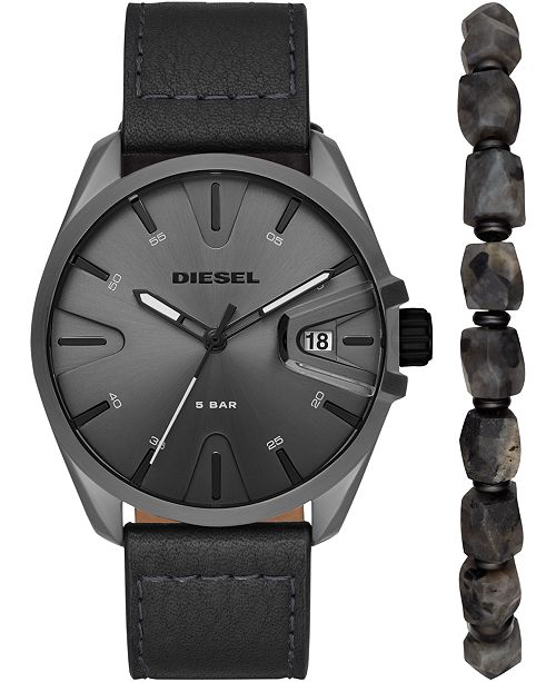 Diesel Men S Ms9 Black Leather Strap Watch 44mm Gift Set Reviews Watches Jewelry Watches Macy S