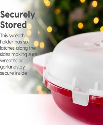 24&amp;quot; Wreath Storage Container With Latches and Handle, 2 Pack, For Holiday Garland/Wreath, Holiday Decorations, and Heavy Duty, Portable, High Protection, and Space Saving Storage, Clear/Red