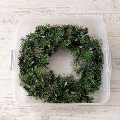 33 Qt. 3-pack Holiday Wreath Storage Container Box with Lid, Clear/Red