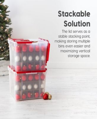 USA 2Pack 60qt Plastic Christmas Ornament Storage Box with Hinged Lid and Dividers, Red, Holiday Color