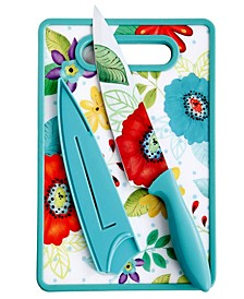 Jordana Chef Knife with Sheath and Cutting Board in Floral Pattern