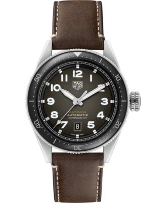 TAG Heuer - Men's Swiss Automatic Autavia Chronometer Brown Leather Strap Watch 42mm