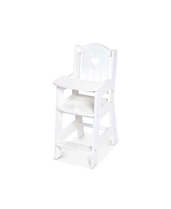melissa & doug white wooden doll high chair with tray