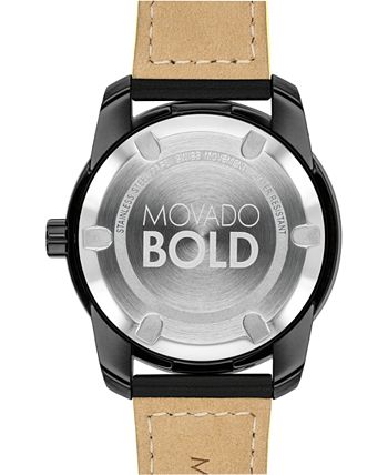 Movado - Men's Swiss Bold Black Leather Strap Watch 42mm